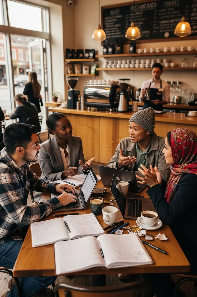 Photograph of a community leader presenting data and solutions to a small group in an educational setting.
