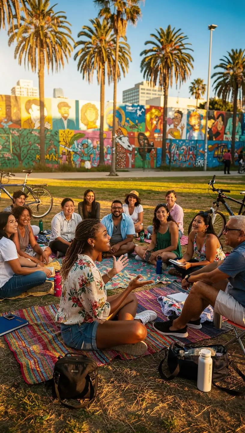 Close-up of hands sharing notes and ideas on a collaborative community project map.