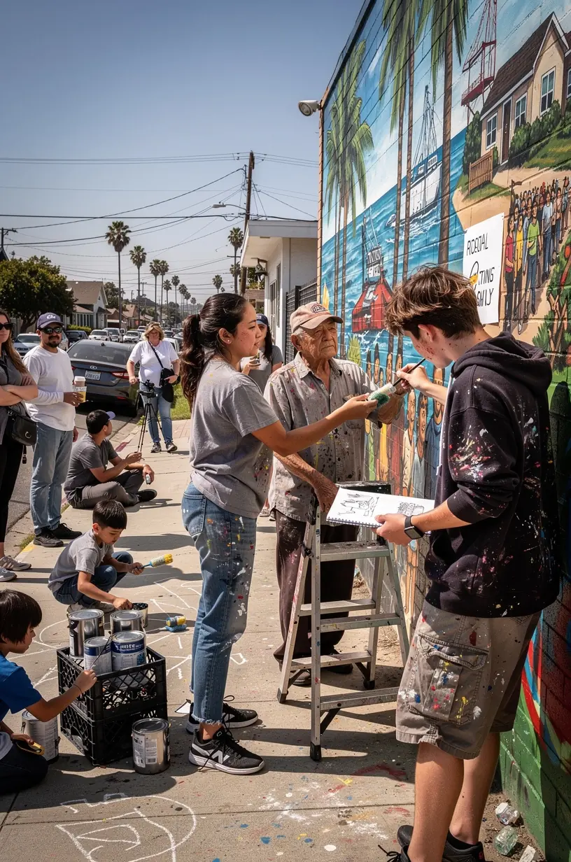 Smiling residents exchanging solutions during a town hall meeting focused on local development.